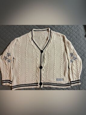 Taylor Swift Cream Cable Cardigan with Black Trim